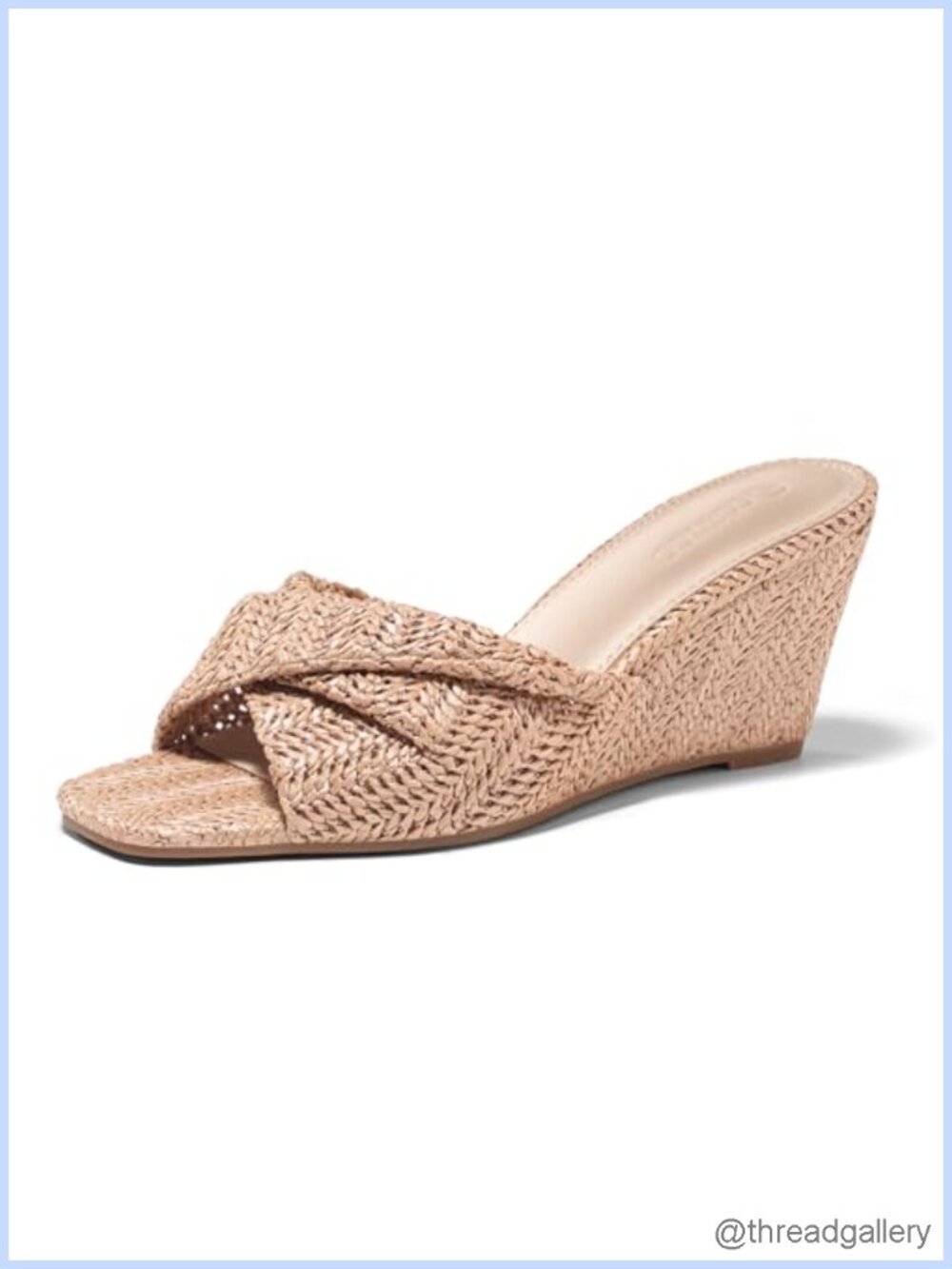 Womens Raffia Wedge Sandals Square Open Toe Slip On Espadrille Slides
